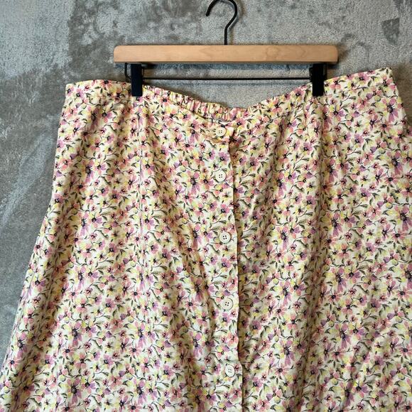 Vintage Floral Button Front Midi Skirt Cottagecore Boho Retro Linen Blend 3X - Picture 6 of 6